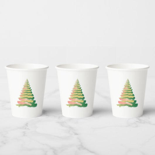 Minimalist Brushstroke Christmas Tree Papieren Bekers (Multi)
