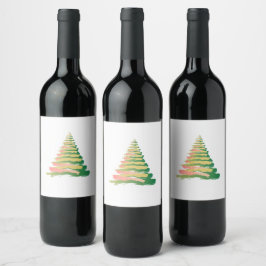 Minimalist Brushstroke Christmas Tree Wijn Etiket