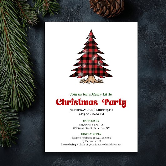 Minimalist Buffalo Check Christmas Party Invite Kaart