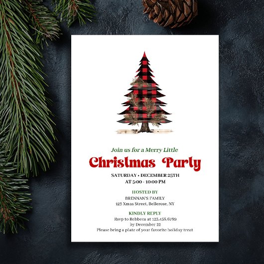 Minimalist Buffalo Christmas Tree Editable Invites Kaart