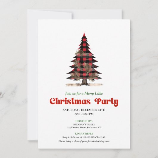 Minimalist Buffalo Christmas Tree Editable Invites Kaart (Voorkant)