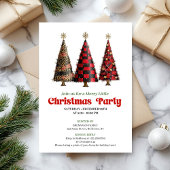 Minimalist buffalo plaid Christmas tree invitation Kaart