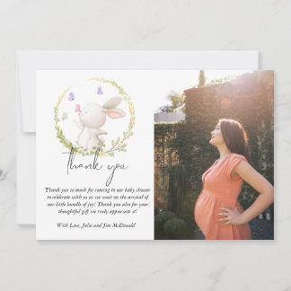 Minimalist Bunny and Butterflies Baby shower Foto Bedankkaart
