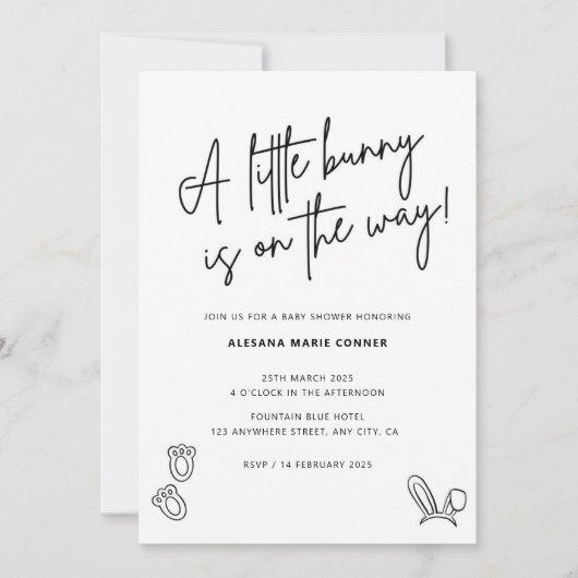 Minimalist Bunny Baby shower Invitation Rabbit Kaart (Voorkant)
