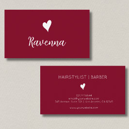 Minimalist Burgundy and White Heart Barber Name Visitekaartje