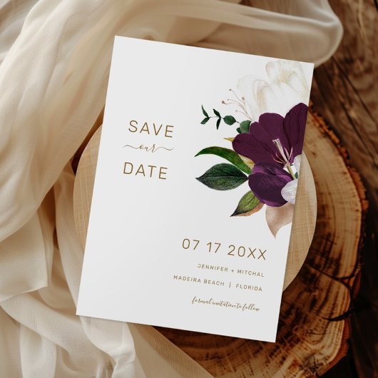 Minimalist Burgundy & Gold SAVE THE DATE Kaart
