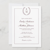 Minimalist Burgundy Laurel Wedding Invitation Kaart (Voorkant)