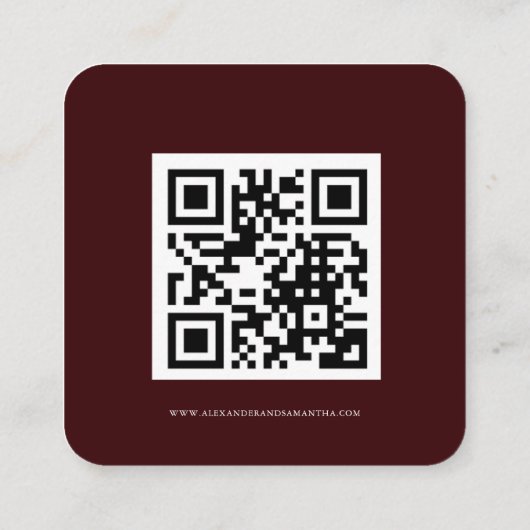 Minimalist Burgundy Wedding RSVP Card with QR Code Informatiekaartje (Achterkant)
