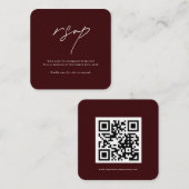 Minimalist Burgundy Wedding RSVP Card with QR Code Informatiekaartje (Voorkant / Achterkant)