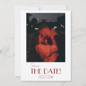 Minimalist Burgundy Whimsical Retro Photo Wedding Save The Date (Voorkant)
