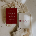 Minimalist Burgundy Whimsical Retro Wedding Save The Date<br><div class="desc">This modern & retro funky minimalist Wedding Save The Date Template is great for you. If you are looking for a pretty, elegant and easy to customize Wedding Save The Date Template .A very elegant simple warm white and deep red script wedding save the date. Which features minimal burgundy save...</div>