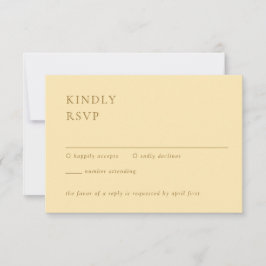Minimalist Butter Yellow Modern Wedding RSVP Kaartje