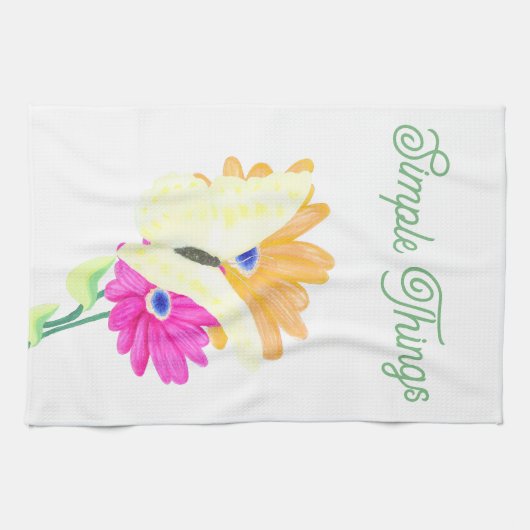 Minimalist Butterfly and Flowers 'Simple Things'  Theedoek (Horizontaal)