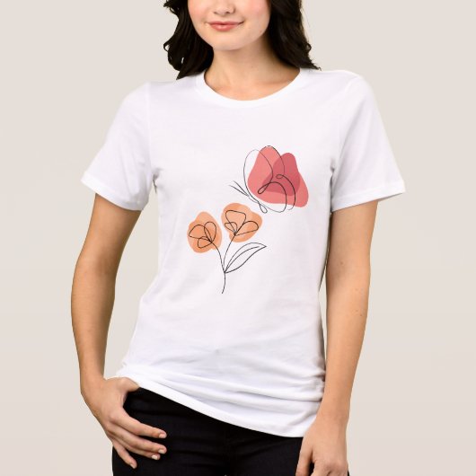 Minimalist Butterfly & Floral Line Art Tri-Blend Shirt (Voorkant)