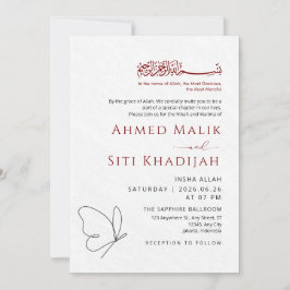 Minimalist Butterfly One Line Art Islamic Wedding Kaart