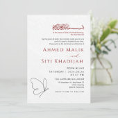 Minimalist Butterfly One Line Art Islamic Wedding Kaart (Staand voorkant)