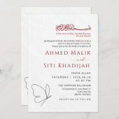 Minimalist Butterfly One Line Art Islamic Wedding Kaart (Voorkant / Achterkant)