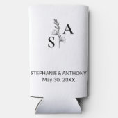 Minimalist BW Monogram Wildflower Wedding Seltzer Blikjeskoeler (Achterkant)