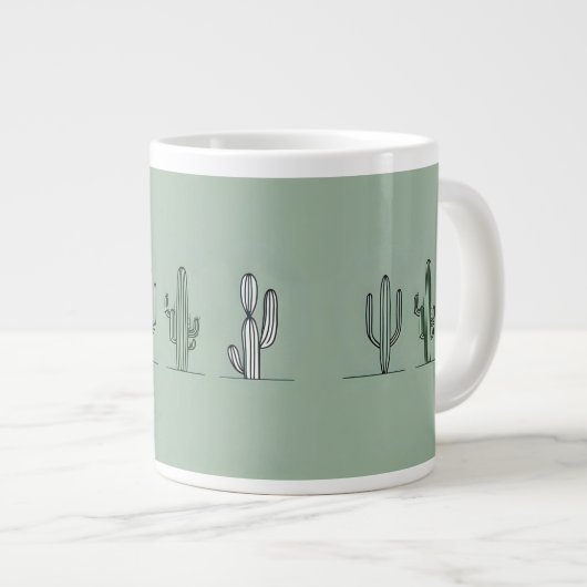 Minimalist Cactus Line Art Mug Grote Koffiekop (Voorkant rechts)