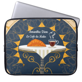 Minimalist Café au Lait French Typography Laptop Sleeve