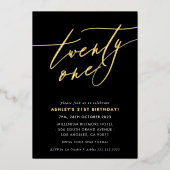 MINIMALIST Calligrafiekeriek 21-jarig goud Foi Folie Uitnodiging (Voorkant)