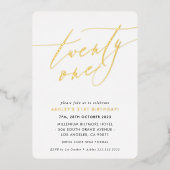 MINIMALIST Calligrafiekeriek 21ste verjaardagsgoud Folie Uitnodiging (Voorkant)