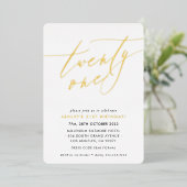 MINIMALIST Calligrafiekeriek 21ste verjaardagsgoud Folie Uitnodiging (Staand Voorkant)