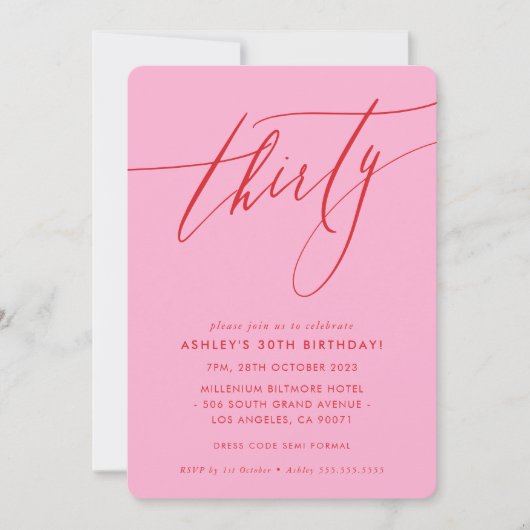 MINIMALIST Calligrafiekeriek 30e partijroze rood Kaart (Voorkant)