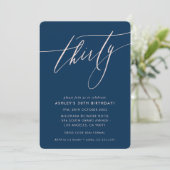 MINIMALIST Calligrafiekeriek 30th party marine blu Kaart (Staand voorkant)