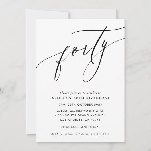 MINIMALIST Calligrafiekeriek 40e verjaardag Kaart (Voorkant)