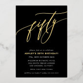 MINIMALIST Calligrafiekeriek 50ste verjaardagsgoud Folie Uitnodiging (Voorkant)