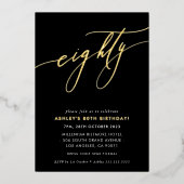 MINIMALIST Calligrafiekeriek 80ste verjaardagsgoud Folie Uitnodiging (Voorkant)