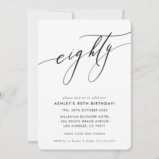 MINIMALIST Calligrafieketel, 80ste verjaardag Kaart (Voorkant)