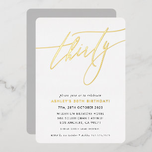 MINIMALIST Calligrafietechiek 30e verjaardag goud Folie Uitnodiging