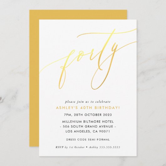 MINIMALIST Calligrafietechiek 40e verjaardagsgoud Kaart (Voorkant / Achterkant)