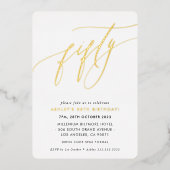 MINIMALIST Calligrafietechiek 50ste verjaardagsgou Folie Uitnodiging (Voorkant)