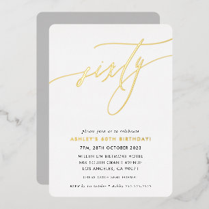 MINIMALIST Calligrafietechiek 60ste verjaardagsgou Folie Uitnodiging
