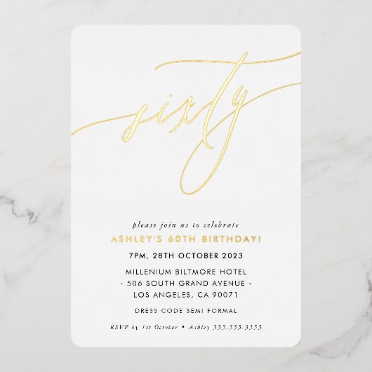 MINIMALIST Calligrafietechiek 60ste verjaardagsgou Folie Uitnodiging (Voorkant)