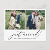 Minimalist Calligraphy 2 Photo Just Married Briefkaart (Voorkant)