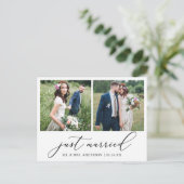 Minimalist Calligraphy 2 Photo Just Married Briefkaart (Staand voorkant)
