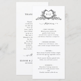 Minimalist Calligraphy Crest Double-Sided Wedding Menu