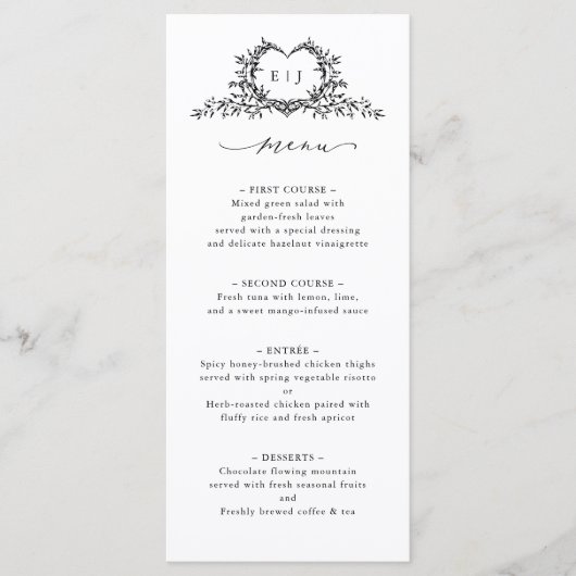 Minimalist Calligraphy Crest Double-Sided Wedding Menu (Voorkant)