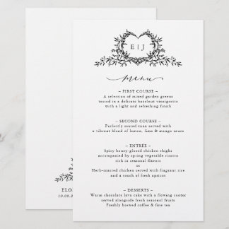 Minimalist Calligraphy Crest monogram Wedding Menu