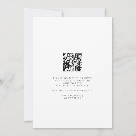 Minimalist Calligraphy Crest QR Code Chic Wedding Kaart (Achterkant)