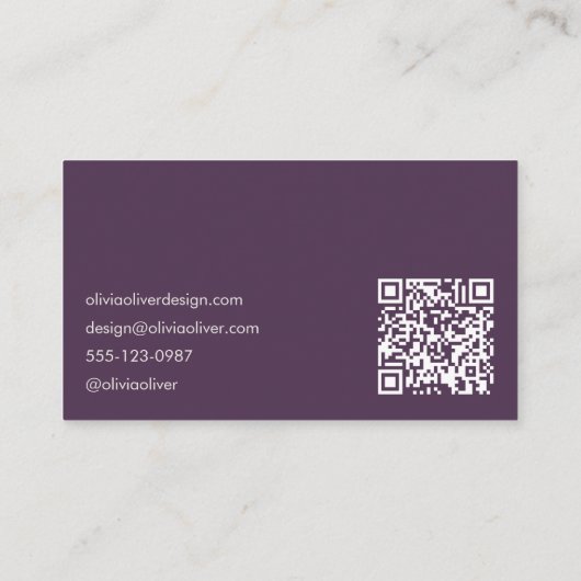 Minimalist Calligraphy Dark Purple Modern QR Code Visitekaartje (Achterkant)