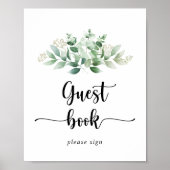 Minimalist Calligraphy Eucalyptus Guest Book Sign Poster (Voorkant)