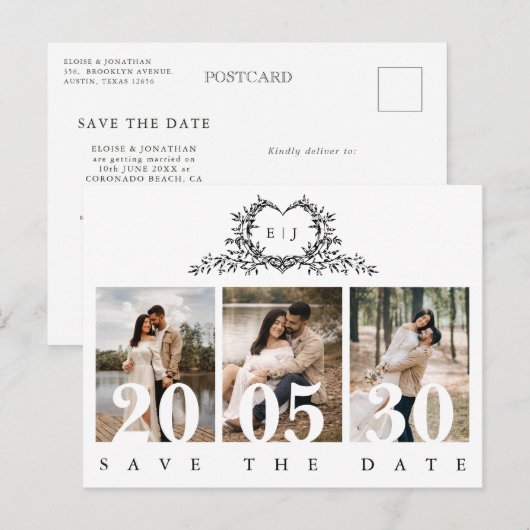 Minimalist Calligraphy monogram Save the Date Briefkaart (Voorkant / Achterkant)