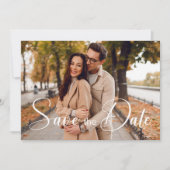 Minimalist Calligraphy Script Photo with QR Code Save The Date (Voorkant)