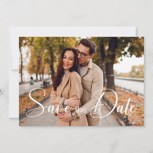 Minimalist Calligraphy Script Photo with QR Code Save The Date (Voorkant)