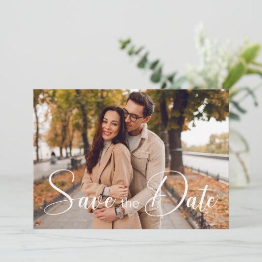 Minimalist Calligraphy Script Photo with QR Code Save The Date (Staand voorkant)